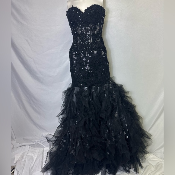 Jovani Black Corset Mermaid Prom Dress Silver Sequins size 2 - Picture 1 of 9